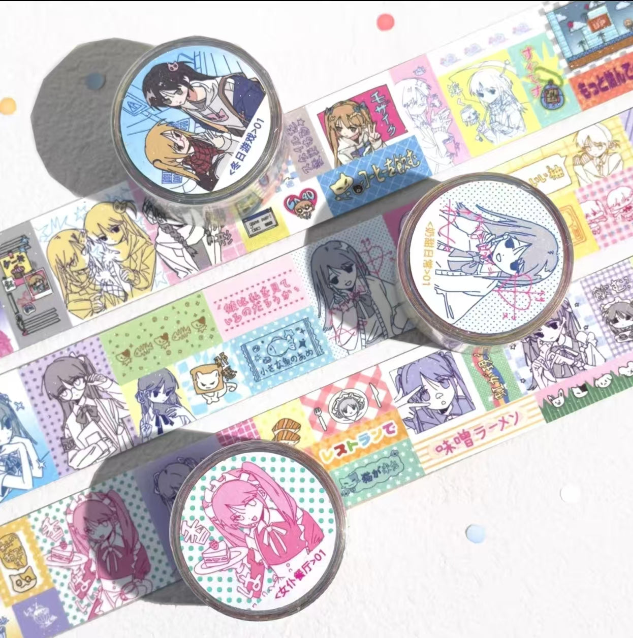 Sleepwalking Slice Die-Cut PET Glitter Sticker Roll ,Cute Dreamcore Girl Graffiti for Scrapbook DIY Decoration