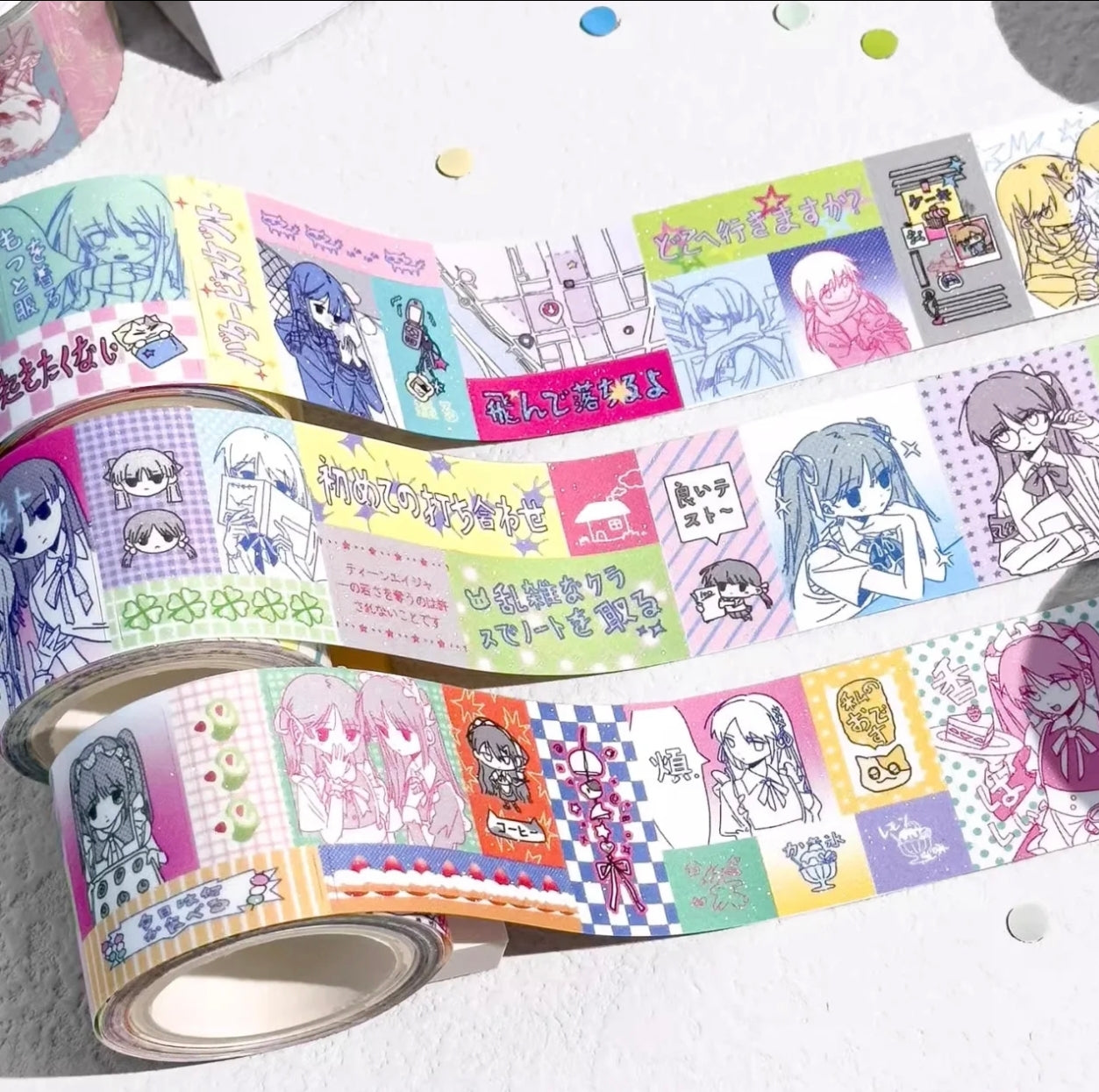 Sleepwalking Slice Die-Cut PET Glitter Sticker Roll ,Cute Dreamcore Girl Graffiti for Scrapbook DIY Decoration