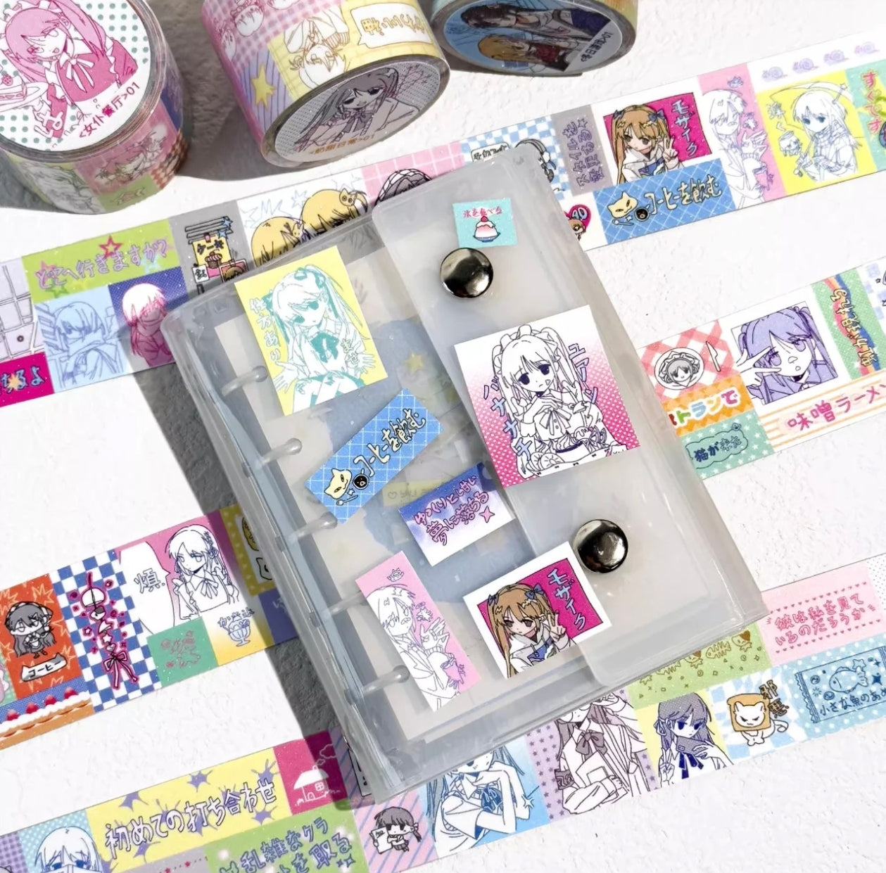 Sleepwalking Slice Die-Cut PET Glitter Sticker Roll ,Cute Dreamcore Girl Graffiti for Scrapbook DIY Decoration