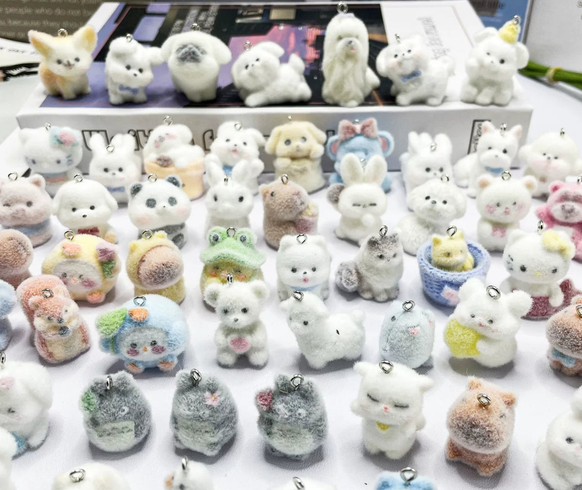 Flocked Resin Cute Pet Animal DIY Jewelry Accessories, Charms for Phone Straps & Bag Pendants Decorations